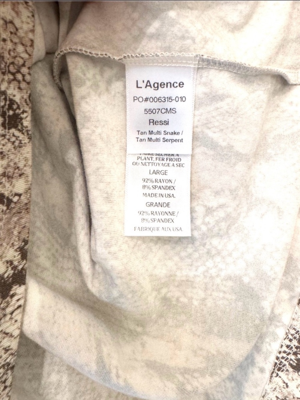 🆕💕L’AGENCE Ressi Snakeskin Print Top • Cream / Beige / Tan • LARGE • NWT - Picture 7 of 9